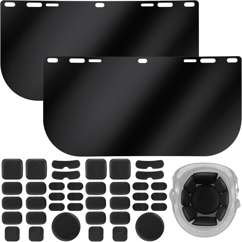 Feekoon 2 Pack Face Shield Replacement Lens with Helmet Pads, Tinted Full Face Shield Compatible with Hobart 770580, Replacement Foam Padding Kits for Welding, Grinding, DIY, Cosplay Helmet - Image 1